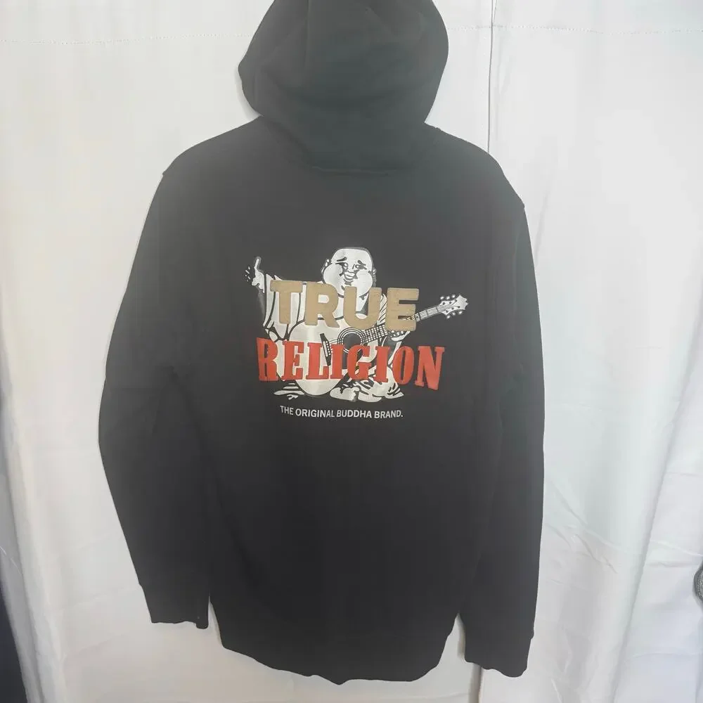True Religion Black Zip Hoodie Buddha Guitar Logo Men’s L Large Streetwear